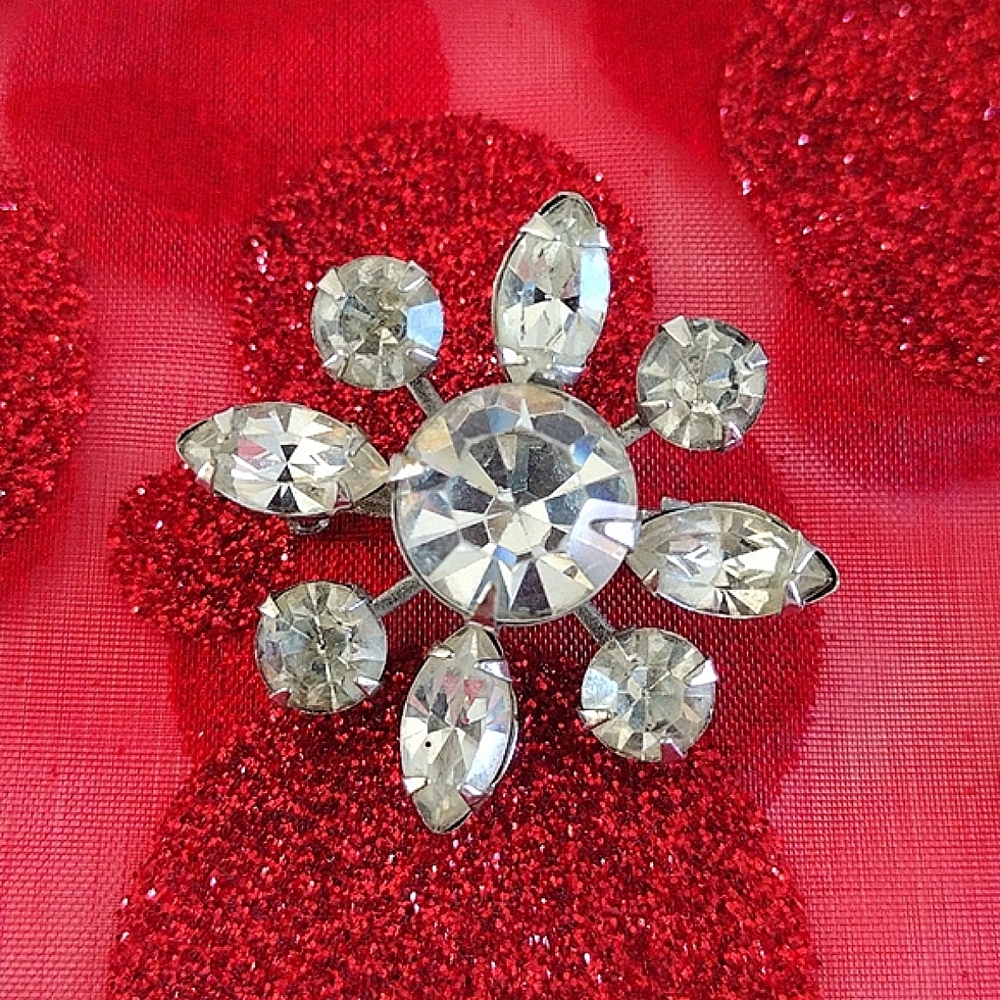 MCM Rhinestone Snowflake Pin Vintage